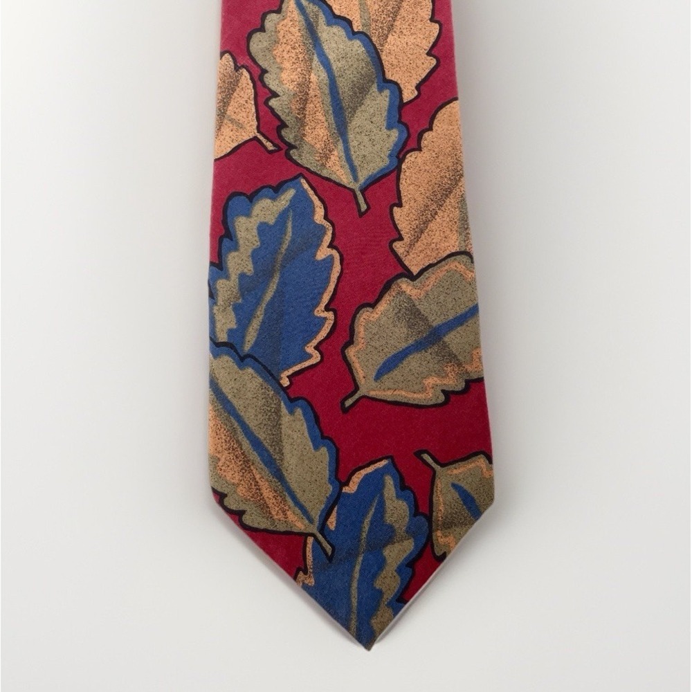 Oscar‎ de la Renta Couture Collection Red Silk Tie Leaf Designer Artistic Fall